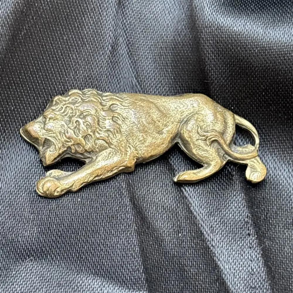 Antique Lion Brooch Pin Brass Textured Detailed 1.5”x.5” Lion Jewelry